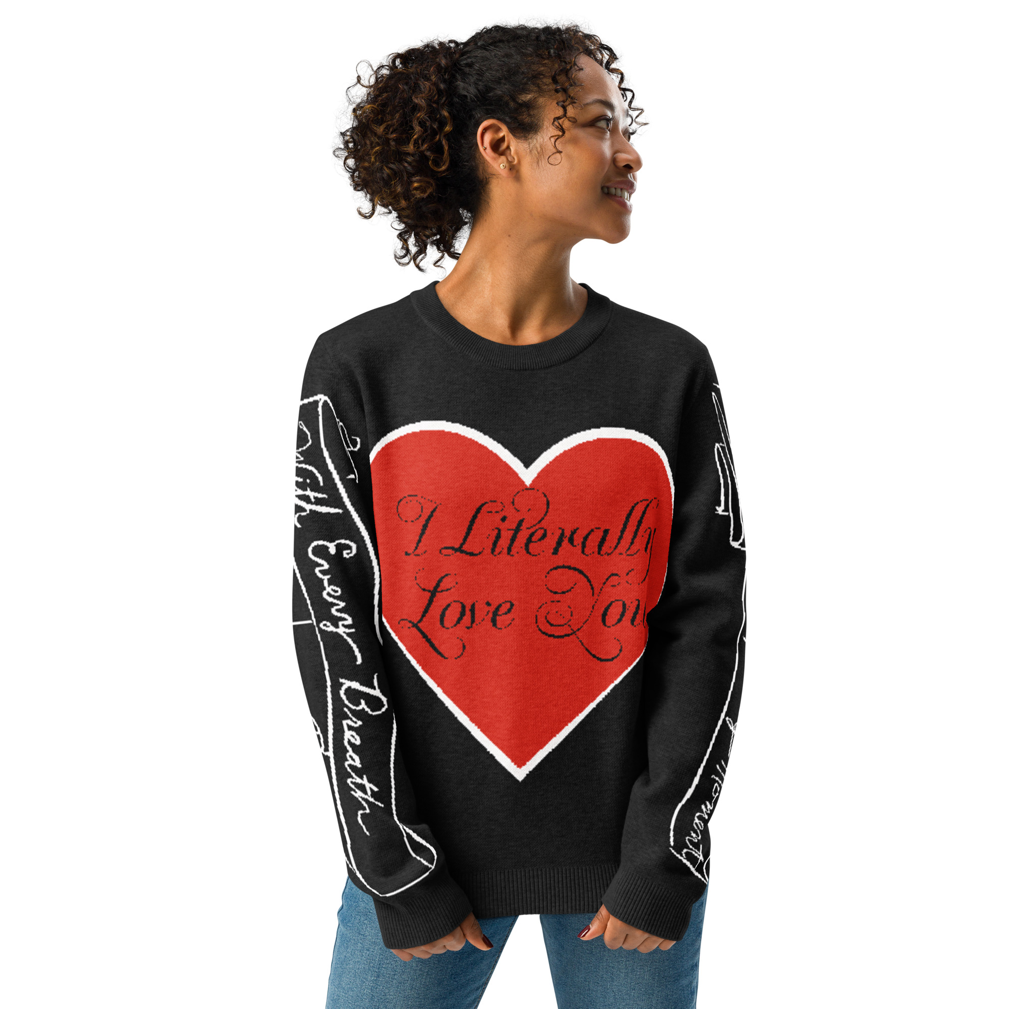 I literally love you  Knitted crew neck sweater